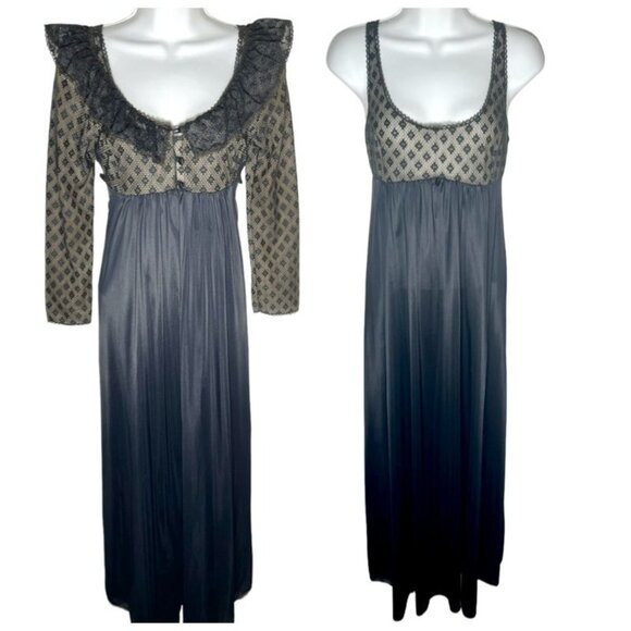 Vintage 60s Formfit Rogers Peignoir Set Robe & Nightgown Black Nude Small Glam - Picture 1 of 16